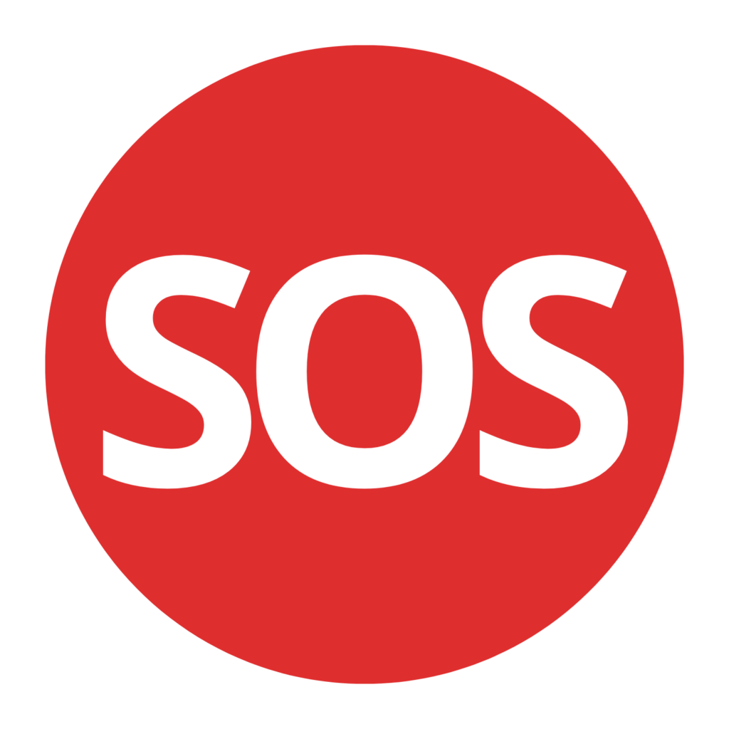 Bouton SOS : rond rouge avec écris a l'intérieur "SOS"